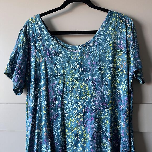 Eagle Ray Traders Dress Womens Large Blue Rayon Boho Batik Maxi Pockets Tie Back - Picture 2 of 14